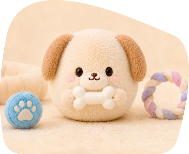 dog sitting and walking plush dog artwork